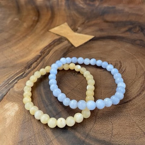 Two Beaded Bracelets: Light Blue and Pale Yellow