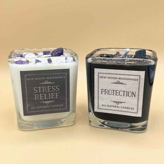 Two New Moon Beginnings Candles: Protection and stress relife