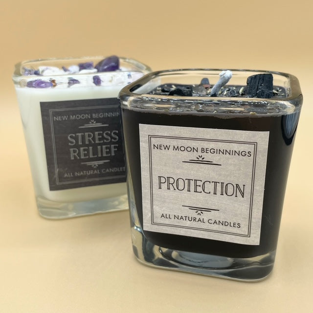 Two New Moon Beginnings B&W Candles: Strss Relife and protective 