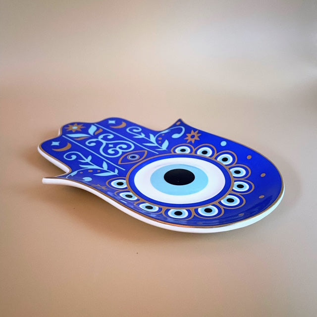 Blue Eyed Peacock Hamsa Trinket Tray