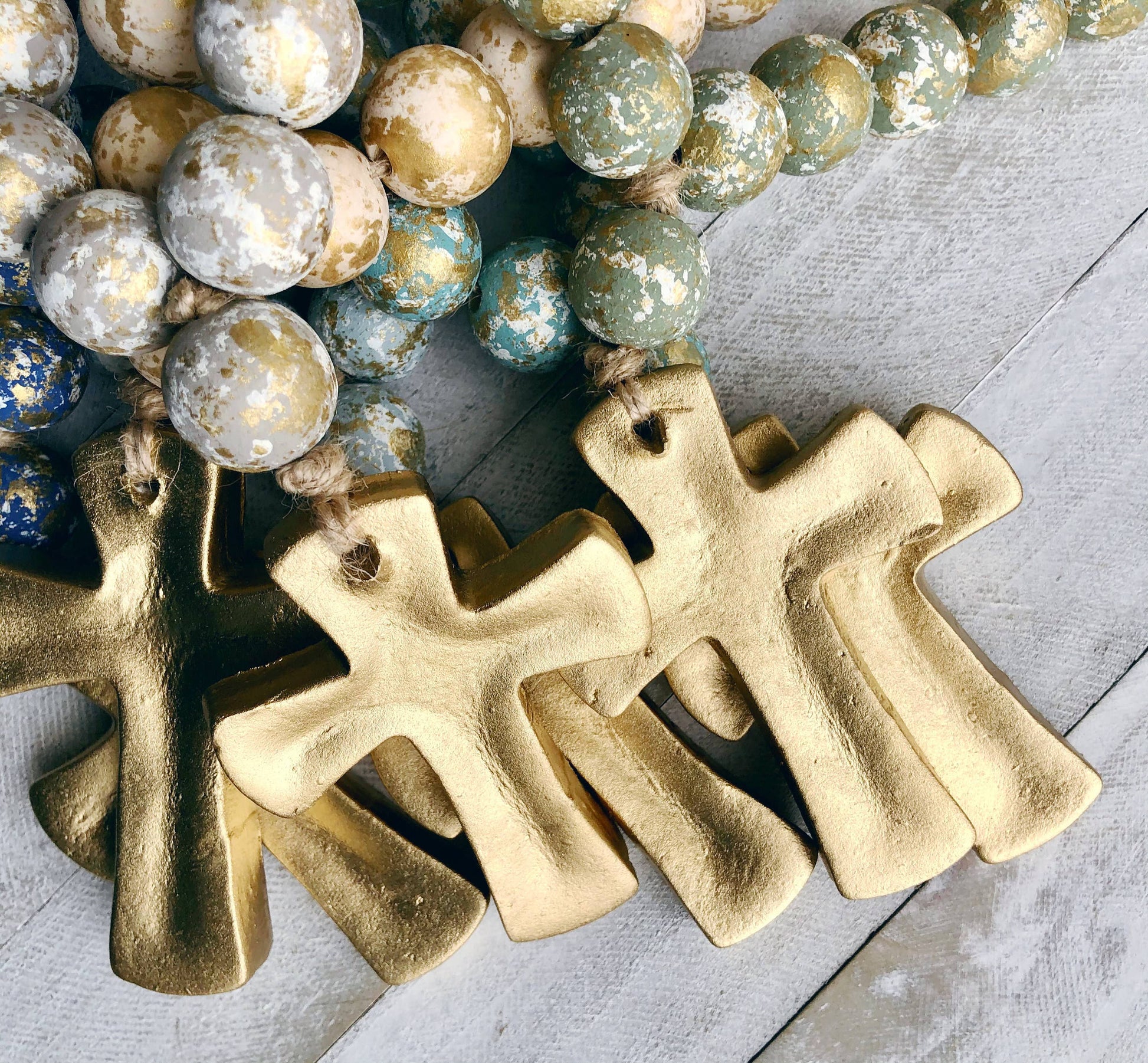 Golden Blessing Beads with Several Gold Crosses