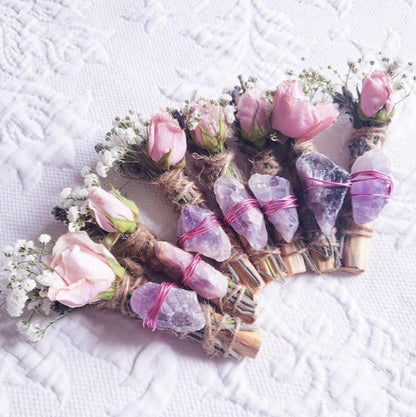Amethyst, Lavender, Rose, and Palo Santo Smudge Sticks